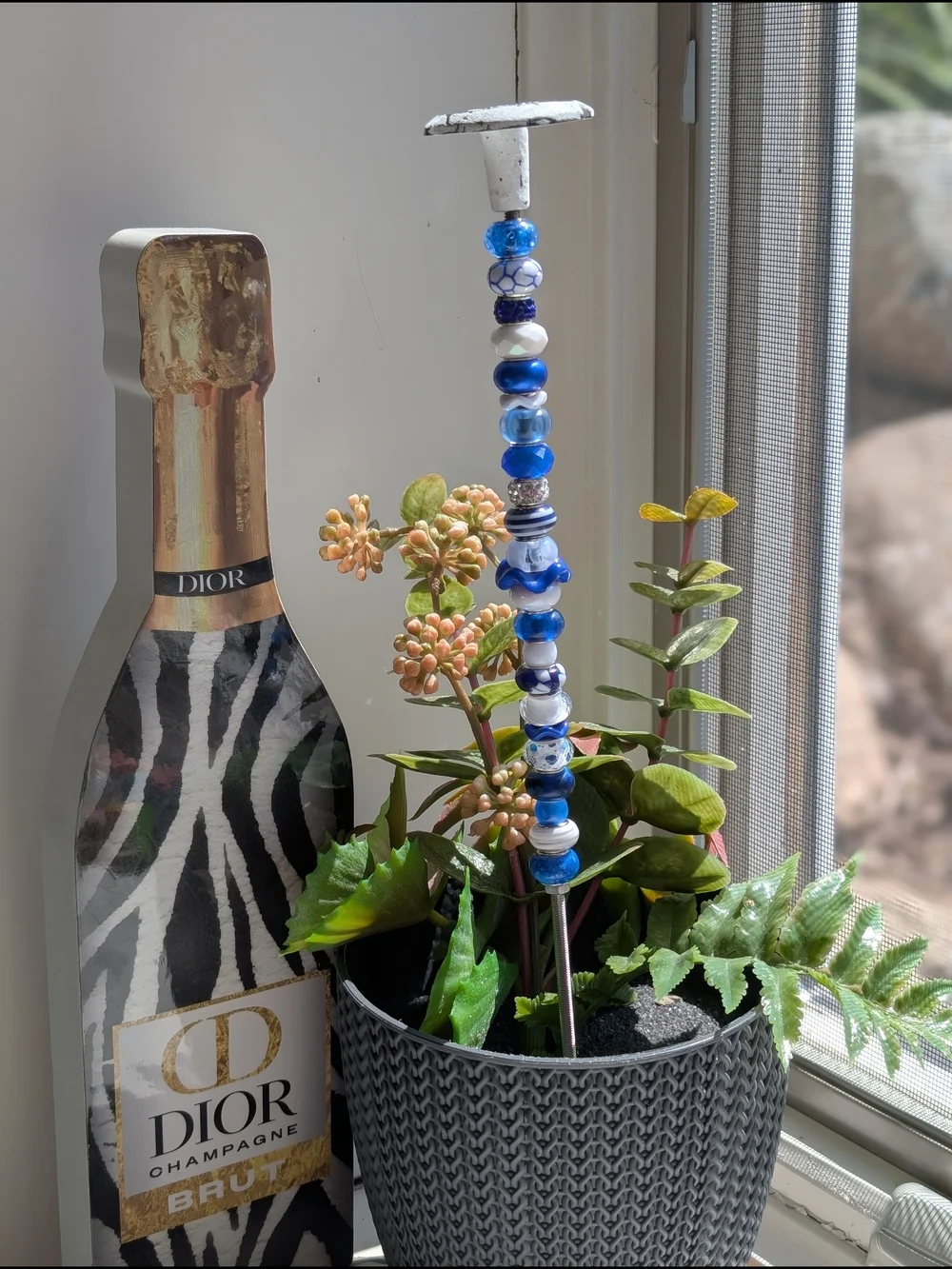 Handmade Fairy Wand/Plant/Garden Stake W/White Metal Topper ⚓